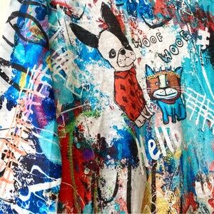 INOAH Colorful Dogs Woof Woof Whimsical Graphic Print Tunic, small